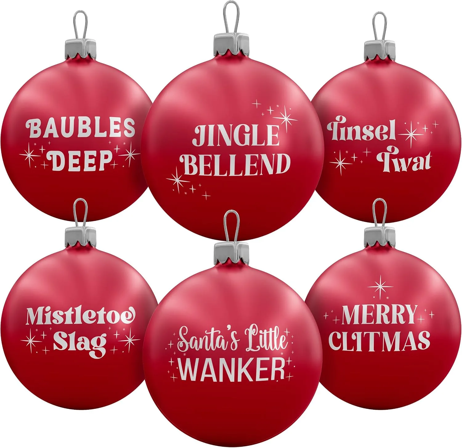 Brutal Baubles Funny Rude Christmas Decorations 6 Pack Red