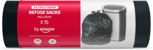 By Amazon Extra Strong Tie Handle Refuse Sacks 75 Litre 15 Count
