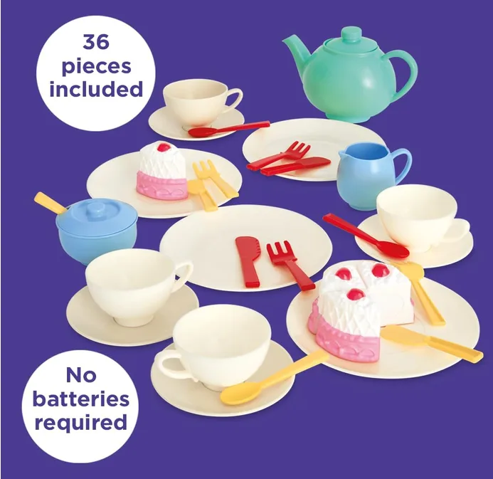 Casdon 33 Piece Tea Set Colourful Toy Playset With Teapot Milk Jug Cups And Sauc
