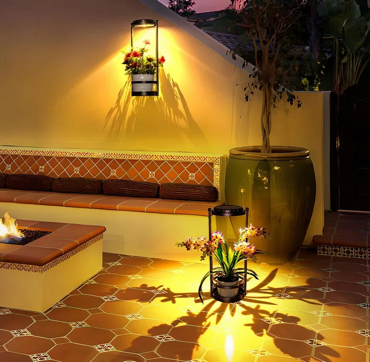 Cnapxaia Solar Wall Lights Outdoor With Metal Plant Hanger 2 Pack