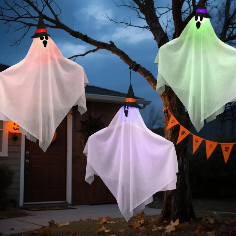 Cnmtcco Halloween Decorations 3 Pack 80cm Hanging Light Up Ghosts With Wizard Ha