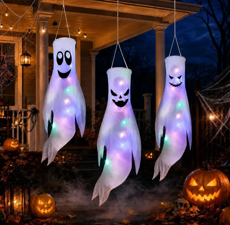 Cnmtcco Halloween Decorations Ghost Windsocks 3 PCs 120cm Hanging Ghost Decorati