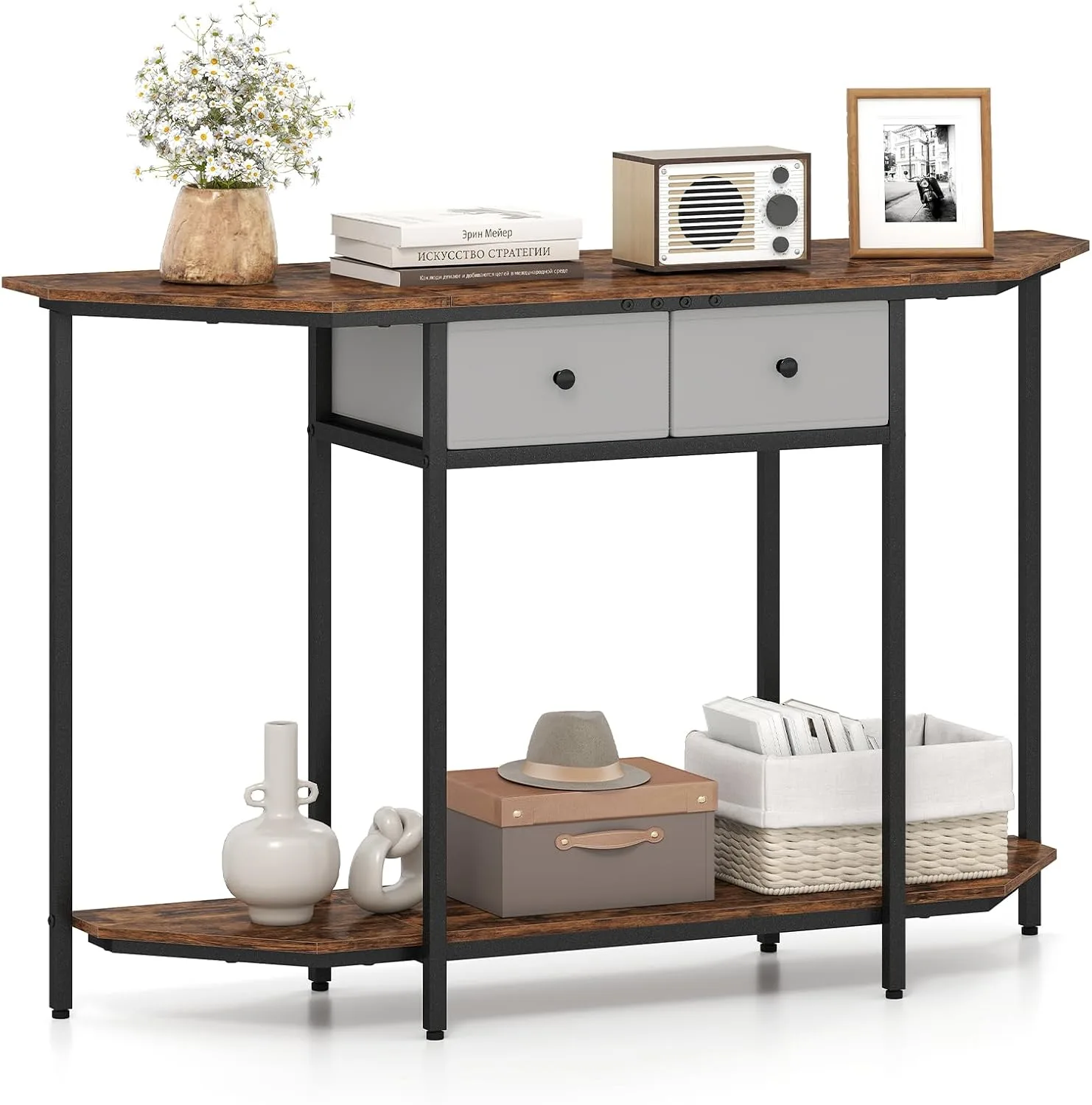 Costway 130cm Long Console Table Industrial Accent Entryway Table Hall Desk With