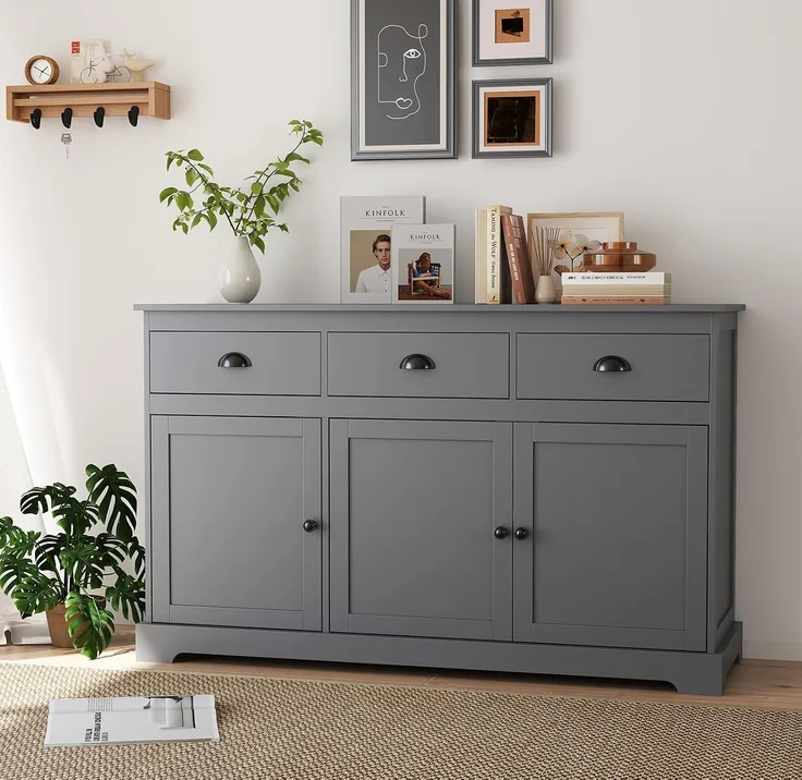 Costway Sideboard Storage Cabinet Large Kitchen Cupboard With Adjustable Shelf D