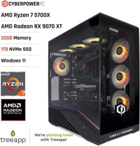 Cyberpowerpc Luxe Gaming PC Liquid Cooling 750w Psu Amd Rx 9070 Xt 1tb Nvme Ssd