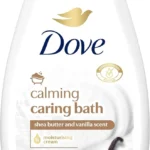 Dove Calming Caring Bath Bath Soak with ¼ moisturising cream, shea butter & warm vanilla for an indulgent bubble bath 450 ml