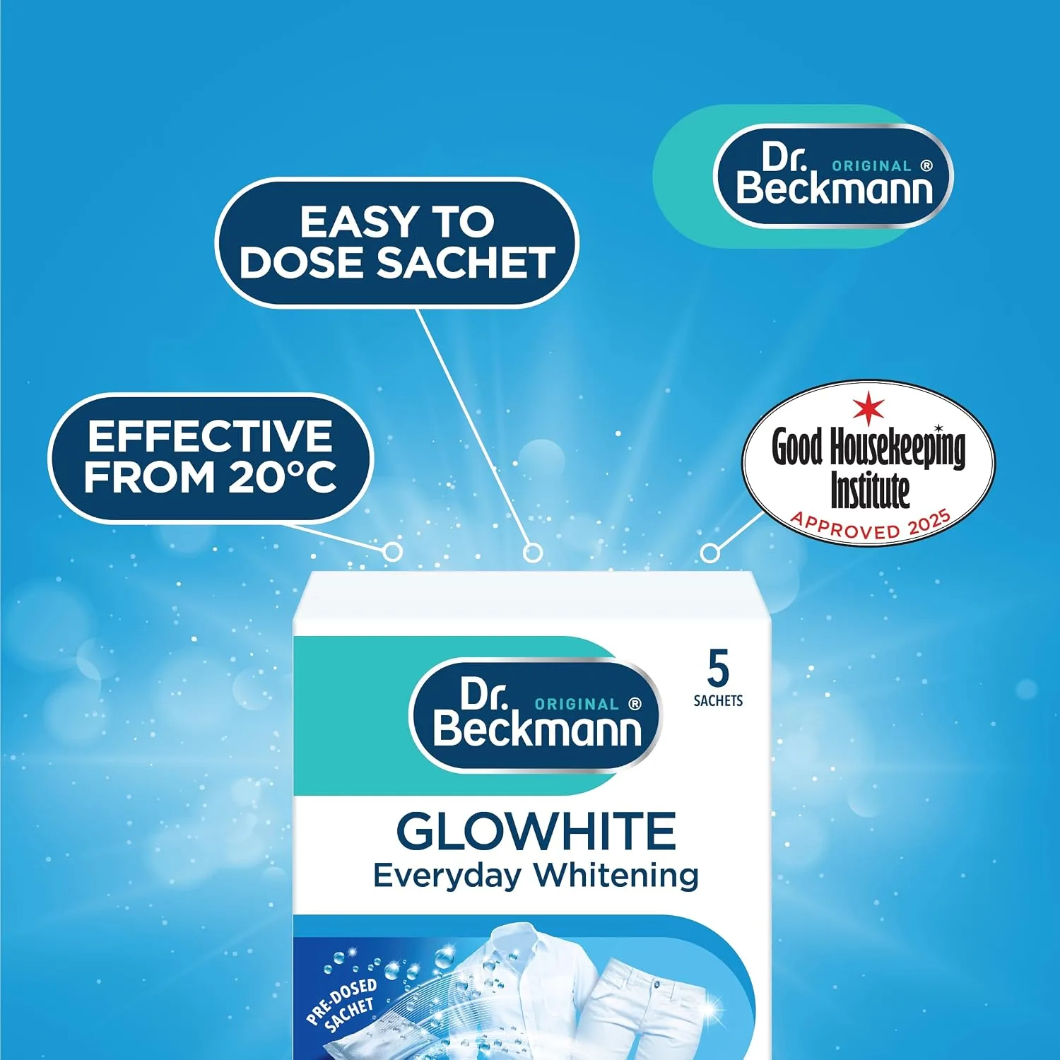 Dr Beckmann Glowhite In Wash Sachets Brighter White Laundry 5 X 40g