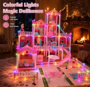 Dream Doll House For Girls Mat Lights Slide Dolls And Furniture Accessories Pret