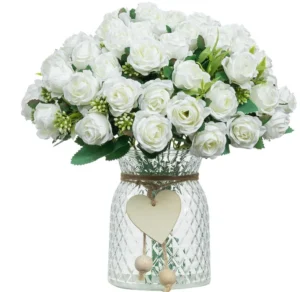 Duhouse 6 Pack Artificial Mini Rose Flower Bouquets White