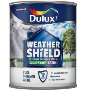 Dulux Weather Shield Quick Dry Satin Paint 750 Ml Pure Brilliant White Packaging