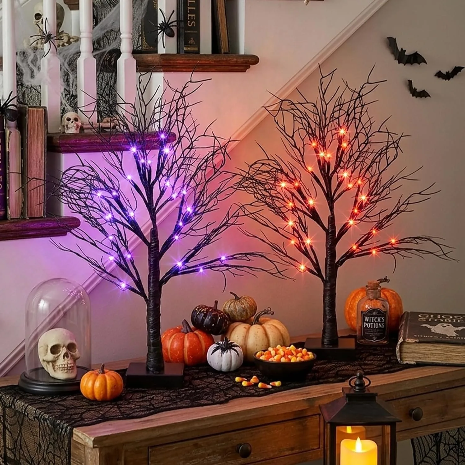 Eambrite Halloween Decorations Indoor Black Tree With Orange Purple Bi Color Led
