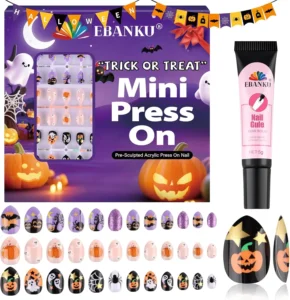 Ebanku Halloween Kid Press On Nails 72pcs Almond Fake Nails Kit