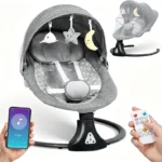 Electric Baby Swing Chair with Bluetooth Remote Control, Cordless Infant Swing with 5 Adjustable Speeds, 12 Music Options, 3 Timers, 3 Backrest Angles, 5-Point Harness, Portable Baby Swing