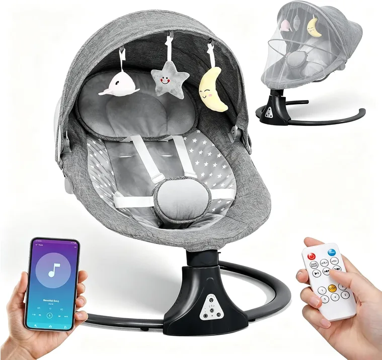 Electric Baby Swing Chair With Bluetooth Remote Control Cordless Infant Swing Wi