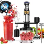 Electric Stick Hand Blender Handheld - 1100W 5-in-1 Immersion Stick Blenders for Kitchen Soup with 12 Speed, Turbo Boost, Chopper, Beaker, Whisk and Milk Frother for Milkshake Puree Smoothie Baby Food