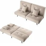 ELEGANT 3 Seater Sofa Bed, Fabric Click Clack Sofa, Khaki, 89x180x78cm