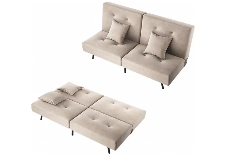 Elegant 3 Seater Sofa Bed Fabric Click Clack Sofa Khaki 89x180x78cm