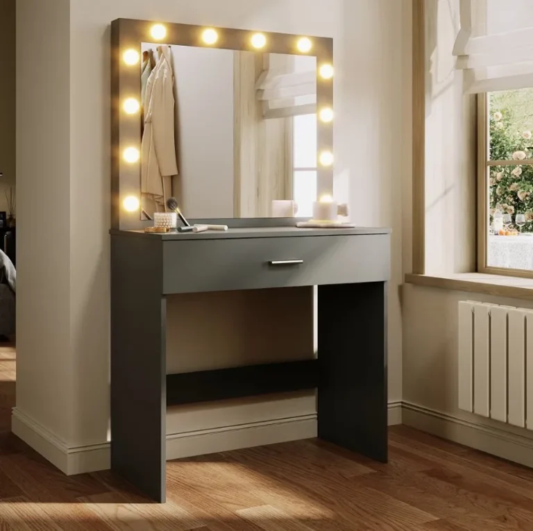 Elegant Black Dressing Table With Led Mirror Lights 3 Modes 40x80x140cm