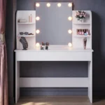 ELEGANT White Dressing Table with Hollywood LED Mirror, 108x40x139cm
