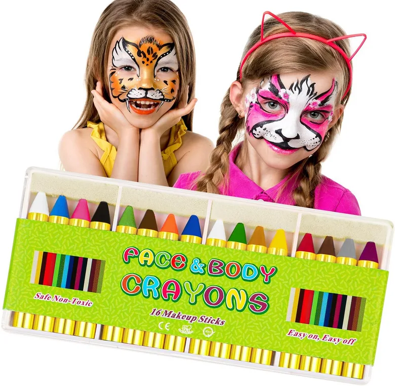 Face Paint Crayons Kit 16 PCs Bright Colors Face Paint Set For Kids Safe And Non