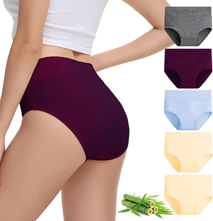 Falary Bamboo Underwear Women Knickers High Waisted Ladies Pants Briefs 5pk