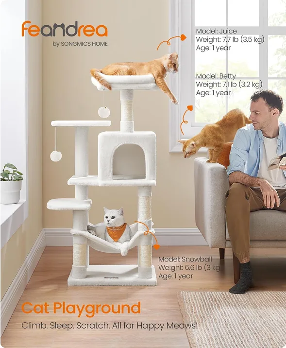 Feandrea Cat Tree Tower 112 Cm Multi Level Plush Cat Condo