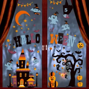 Fingooo Halloween Window Sticker 150pc Bats Ghost Window Decal For Halloween Par