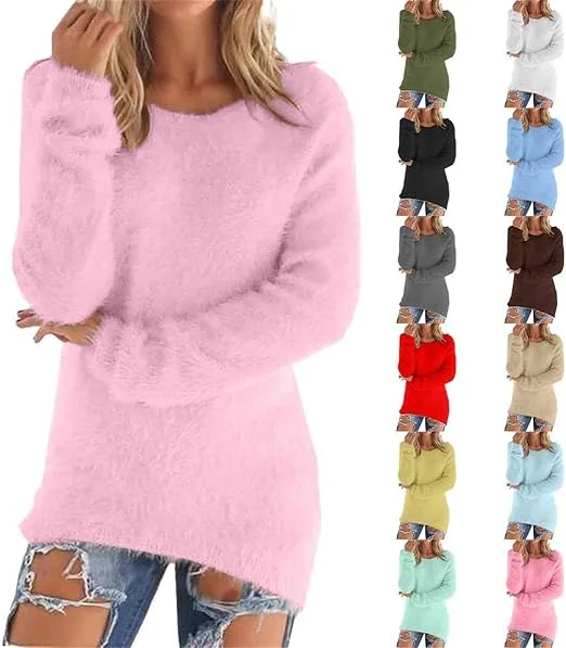 Fluffy Jumpers For Women UK Fleece Tunic Long Sleeve Knit