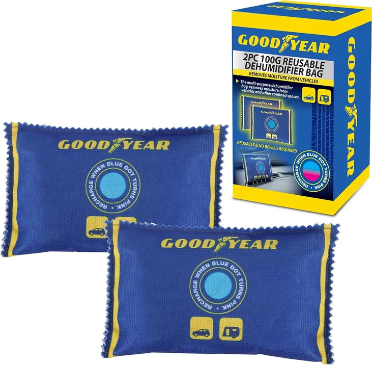 Goodyear 2pc 100g Reusable Car Dehumidifier Bags Heavy Duty Moisture Absorbers F