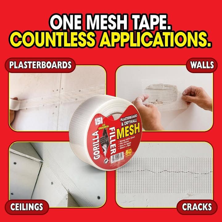 Gorilla Filler Plasterboard And Drywall Mesh Tape Fills Cracks Easy To Apply Sel