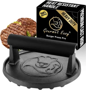 Gourmet Easy Cast Iron Smash Burger Press With Heat Resistant Handle