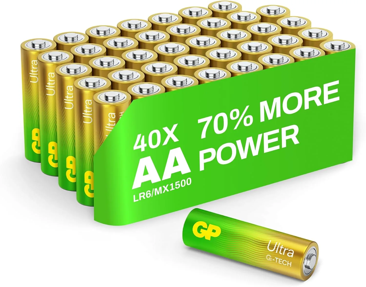 Gp Aa Batteries 40 Pack 1 5v Alkaline Double A 10 Yr Long Shelf Life