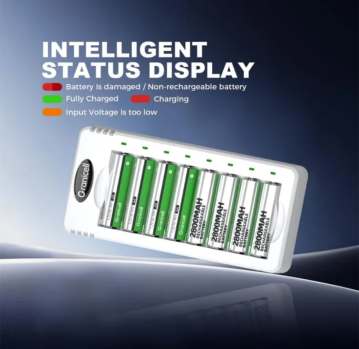 Granicell Aa Rechargeable Batteries With Charger 8 Slot Smart Battery Charger Wi