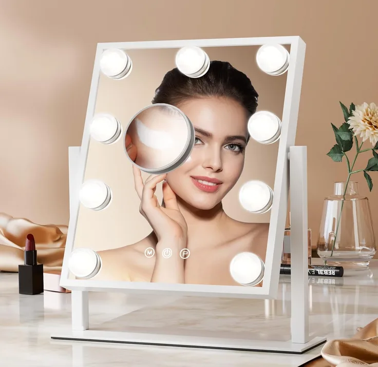 Heilmetz Hollywood Vanity Mirror With Lights 30 X 25 Cm 9 Led Bulbs White