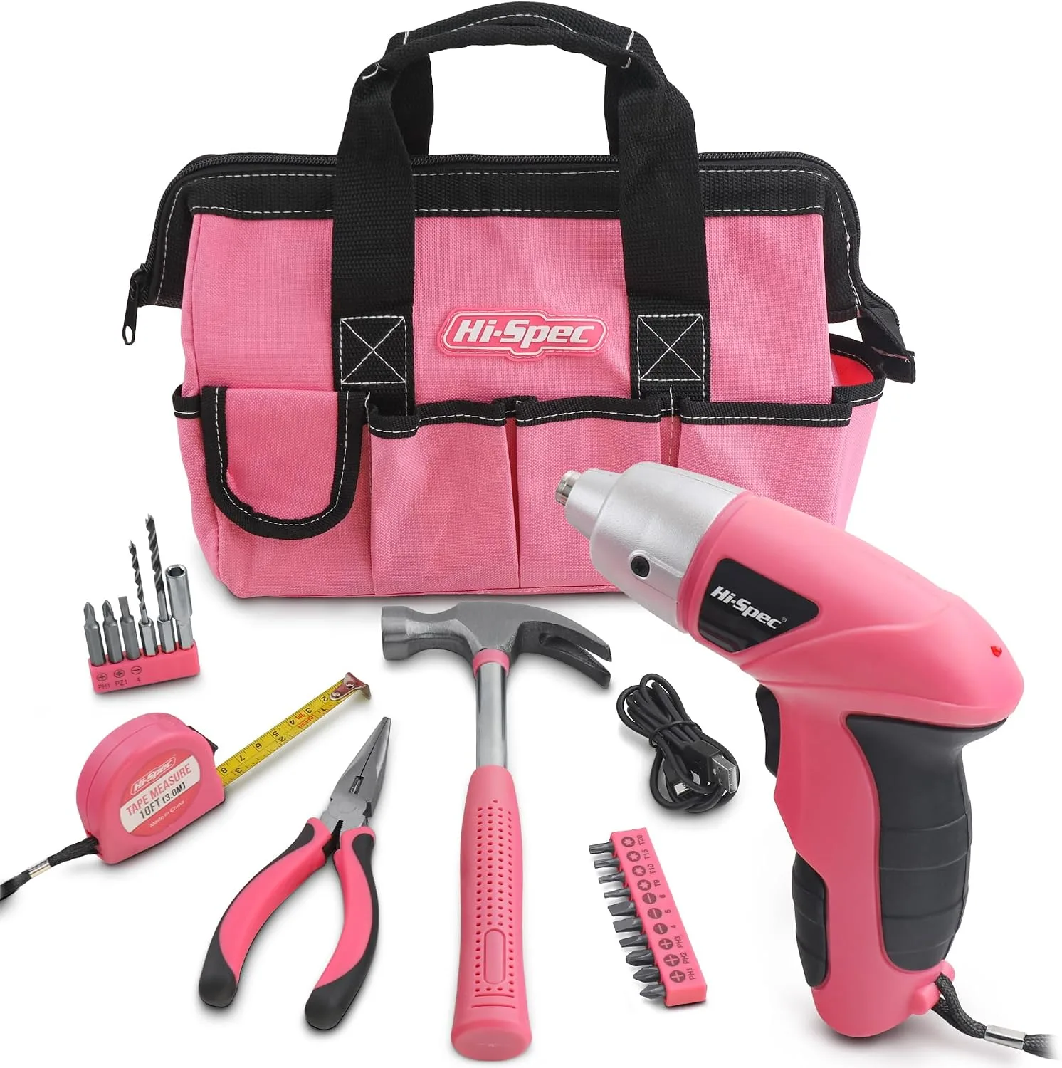Hi Spec 20pcs 3 6v USB Cordless Electric Screwdriver And Home Tool Kit Pink