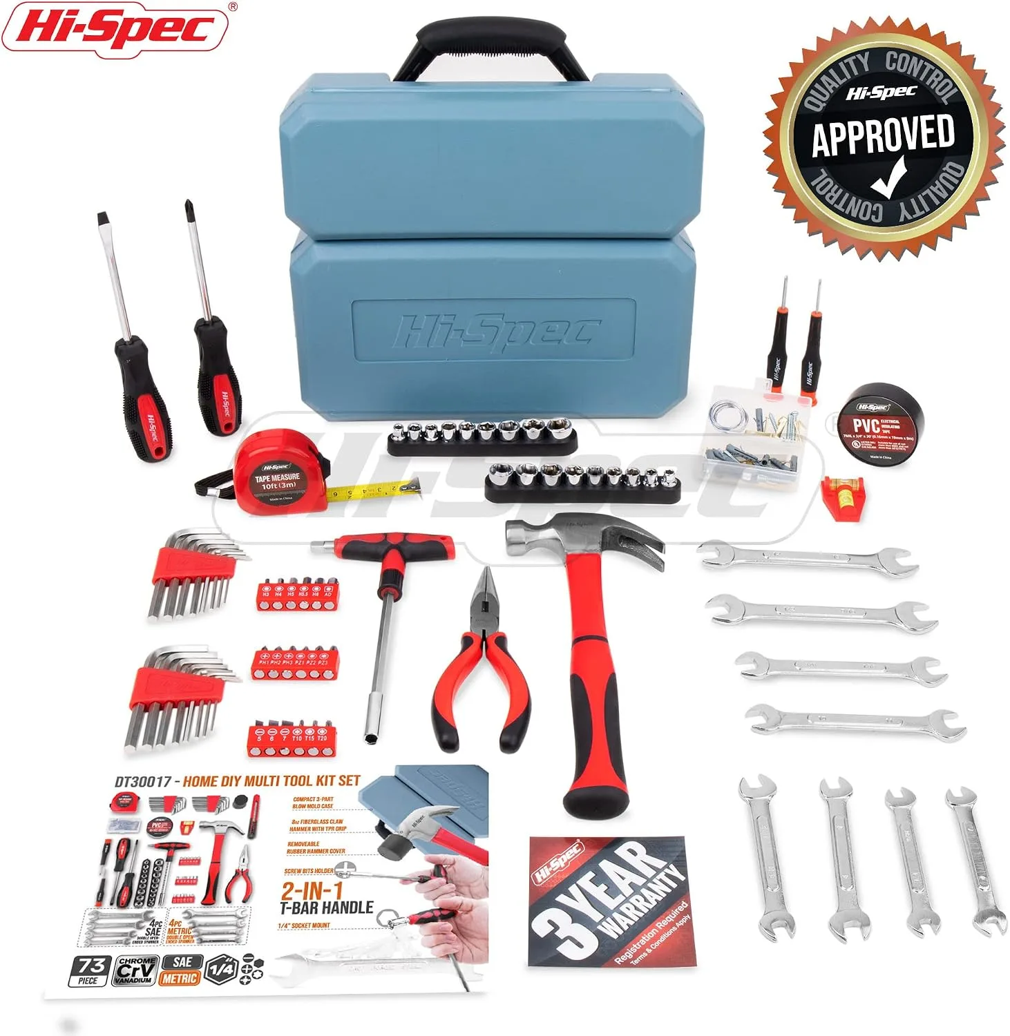 Hi Spec 73pcs Mechanics Hand Tool Kit For Car Garage And Roadside Repairs