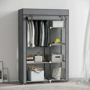 Homcom Fabric Wardrobe Portable Wardrobe With 6 Shelves 1 Hanging Rail Foldable