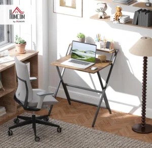 Homcom Folding Desk With Monitor Shelf Foldable 70 Cm Rustic Brown