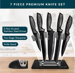 Home Hero 7 PCs Black Stainless Steel Kitchen Knife Set