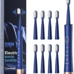 IPX7 Waterproof Sonicare Electric Toothbrush, 2-Hour Fast Charge with Intelligent Time Reminder, 5 Modes, 8 Brush Heads, Travel, Indoor, Outdoor, Blue