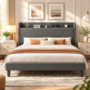 Ironck 4ft6 Double Bed Frame With Charging Station Bed Frame Double With Upholst