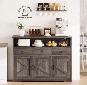 Ironck Sideboard Kitchen Cabinet With Power Outlets 107x35x95cm Grey