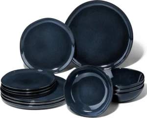 Joyfair 12 PCs Stoneware Dinner Set Service For 4 Nebulas Blue