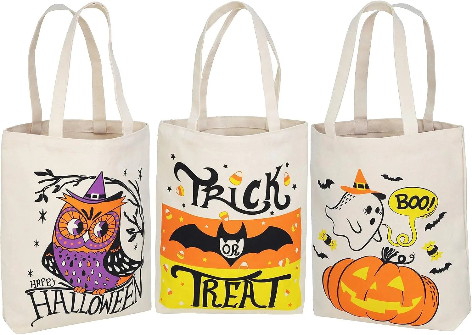 Joyin 3 PCs Halloween Large Tote Reusable Canvas Gift Bag For Trick Or Treat Par