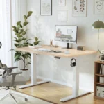 JUMMICO 120x60cm Electric Standing Desk with USB Charging Height Adjustable Desk with Sedentary Reminder Stand Up Desk with Splice Board for Home Office,Beige