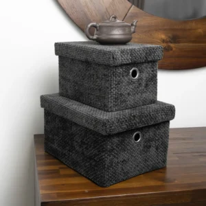 Jvl Metro Set Of 2 Rectangular Storage Baskets With Lids Home Tidy Solutions Bla