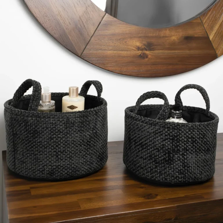 Jvl Metro Set Of 2 Round Storage Baskets With Handles Home Tidy Solutions Black