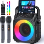 Karaoke Machine with Two Wireless Microphones, Portable Karaoke Machine for Adults & Kids, Portable Bluetooth Speaker with partybox PA System, LED Lights, Supports TF Card/USB, AUX in, FM, USB,TWS
