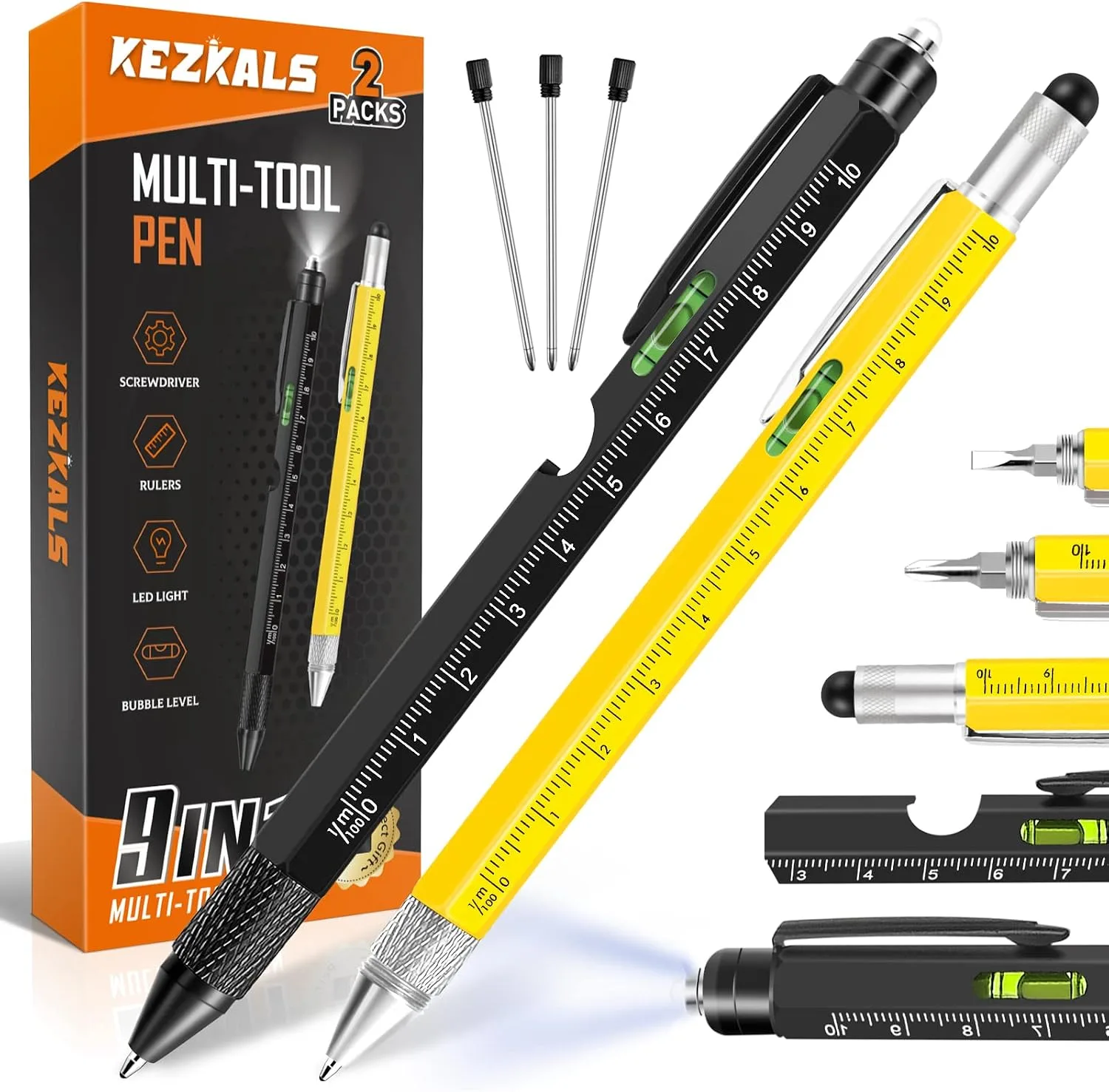 Kezkals Gifts For Men 2pack 9 In 1 Multi Tool Pen Set