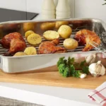KitchenCraft Roasting Tin with Rack, Stainless Steel Construction, Rectangular Shape, Dishwasher Safe, Oven Safe, Freezer Safe, 43 x 31 cm, 5.5L Capacity, Silver